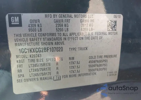 2011 Chevrolet Silverado 2500Hd Lt из США, поврежденный, VIN 1GC1KXCG2BF107020